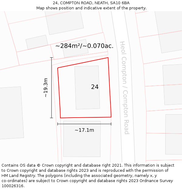 24, COMPTON ROAD, NEATH, SA10 6BA: Plot and title map