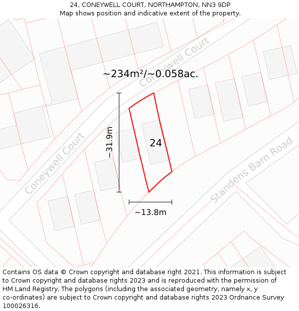 24, CONEYWELL COURT, NORTHAMPTON, NN3 9DP: Plot and title map