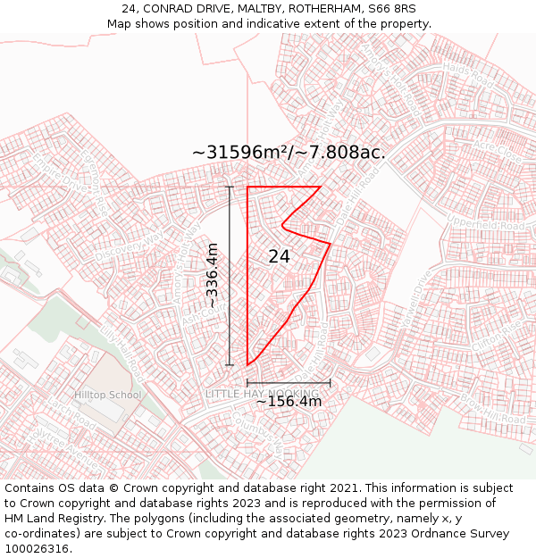 24, CONRAD DRIVE, MALTBY, ROTHERHAM, S66 8RS: Plot and title map