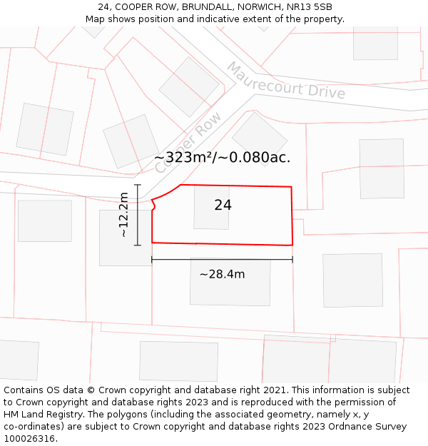 24, COOPER ROW, BRUNDALL, NORWICH, NR13 5SB: Plot and title map