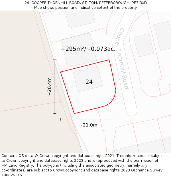 24, COOPER THORNHILL ROAD, STILTON, PETERBOROUGH, PE7 3XD: Plot and title map