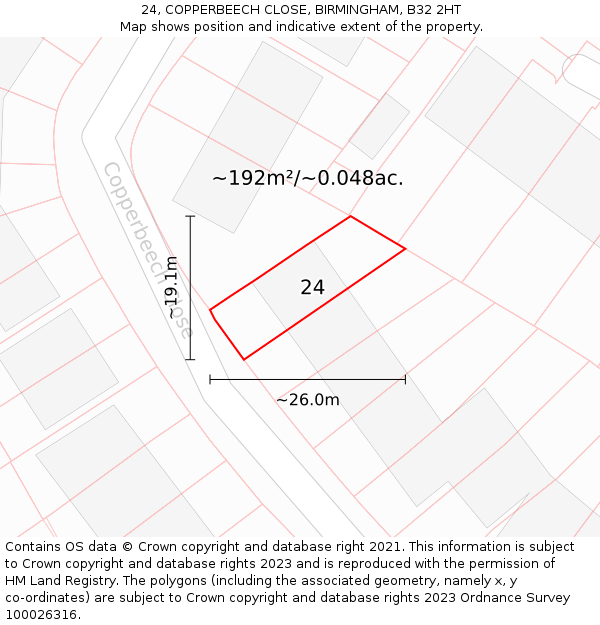 24, COPPERBEECH CLOSE, BIRMINGHAM, B32 2HT: Plot and title map