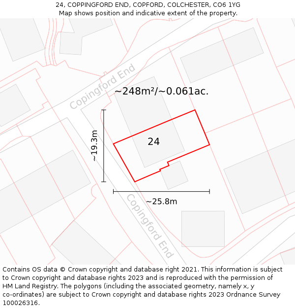 24, COPPINGFORD END, COPFORD, COLCHESTER, CO6 1YG: Plot and title map