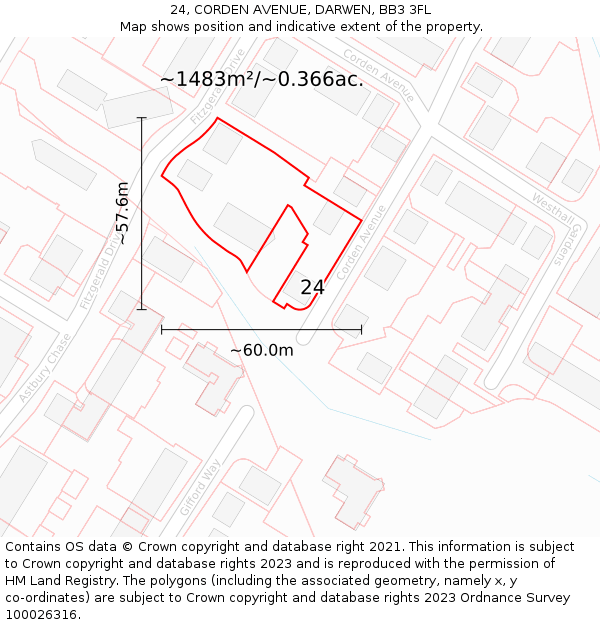 24, CORDEN AVENUE, DARWEN, BB3 3FL: Plot and title map