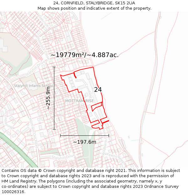 24, CORNFIELD, STALYBRIDGE, SK15 2UA: Plot and title map