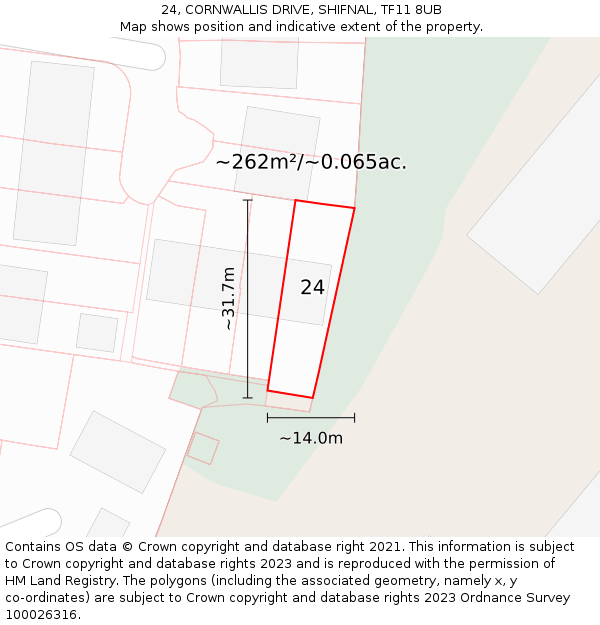 24, CORNWALLIS DRIVE, SHIFNAL, TF11 8UB: Plot and title map