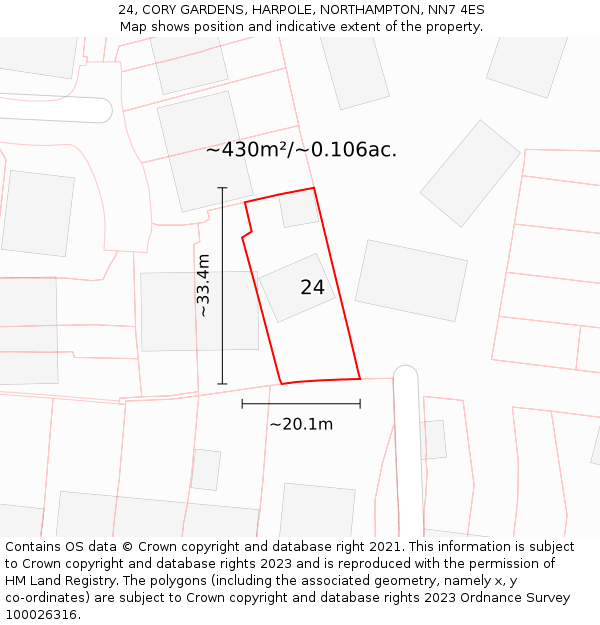 24, CORY GARDENS, HARPOLE, NORTHAMPTON, NN7 4ES: Plot and title map