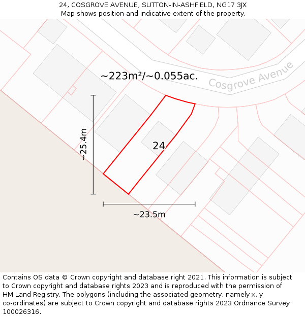 24, COSGROVE AVENUE, SUTTON-IN-ASHFIELD, NG17 3JX: Plot and title map