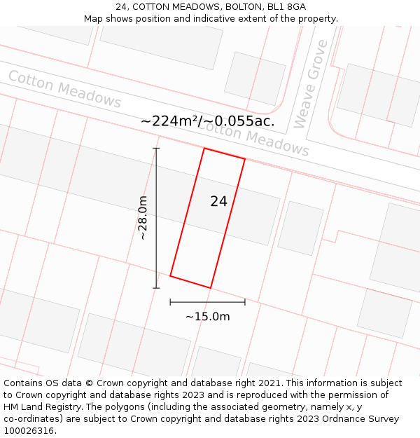 24, COTTON MEADOWS, BOLTON, BL1 8GA: Plot and title map