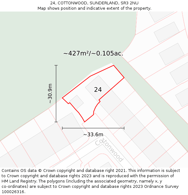 24, COTTONWOOD, SUNDERLAND, SR3 2NU: Plot and title map