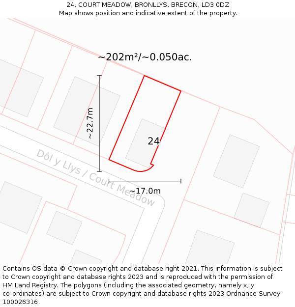 24, COURT MEADOW, BRONLLYS, BRECON, LD3 0DZ: Plot and title map