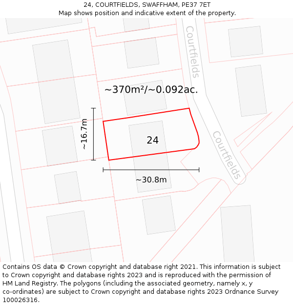 24, COURTFIELDS, SWAFFHAM, PE37 7ET: Plot and title map