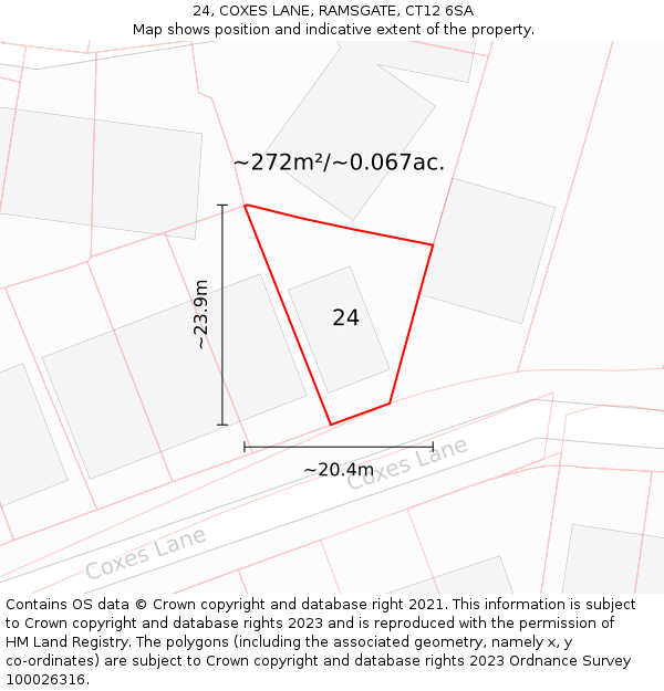 24, COXES LANE, RAMSGATE, CT12 6SA: Plot and title map