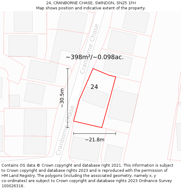 24, CRANBORNE CHASE, SWINDON, SN25 1FH: Plot and title map