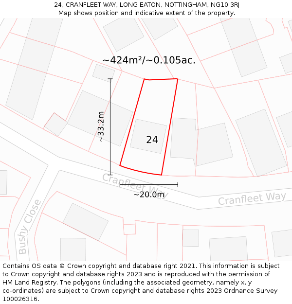 24, CRANFLEET WAY, LONG EATON, NOTTINGHAM, NG10 3RJ: Plot and title map