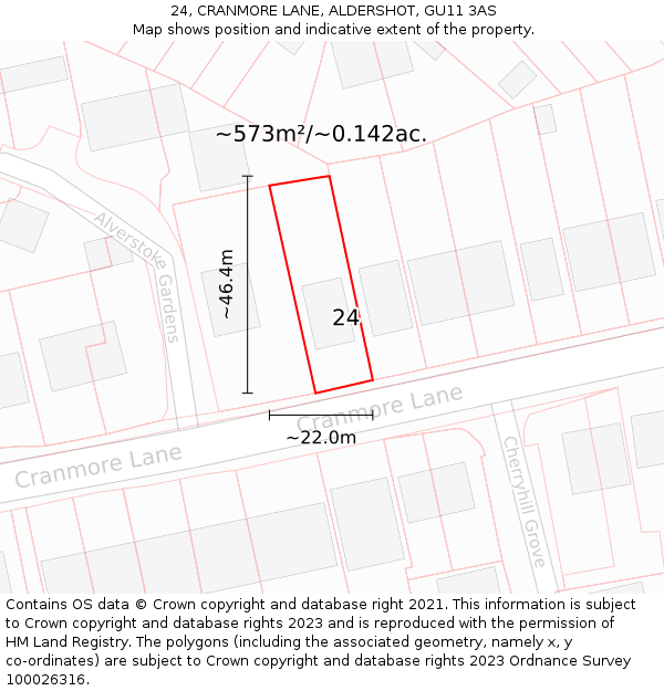 24, CRANMORE LANE, ALDERSHOT, GU11 3AS: Plot and title map