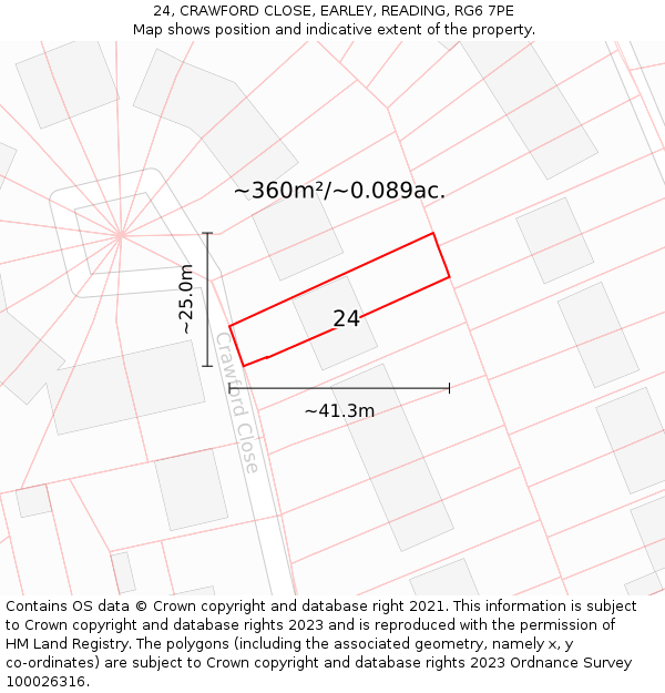 24, CRAWFORD CLOSE, EARLEY, READING, RG6 7PE: Plot and title map
