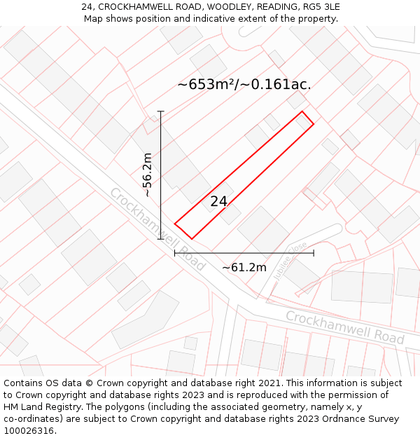 24, CROCKHAMWELL ROAD, WOODLEY, READING, RG5 3LE: Plot and title map