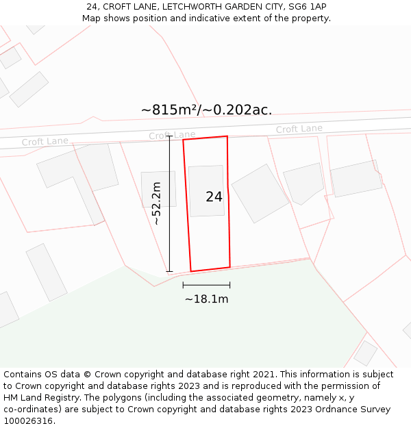 24, CROFT LANE, LETCHWORTH GARDEN CITY, SG6 1AP: Plot and title map