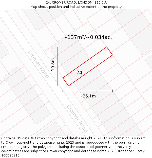 24, CROMER ROAD, LONDON, E10 6JA: Plot and title map