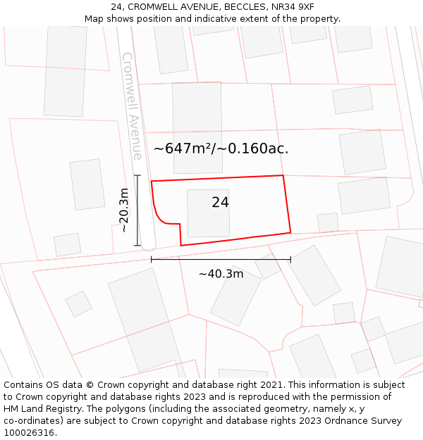 24, CROMWELL AVENUE, BECCLES, NR34 9XF: Plot and title map