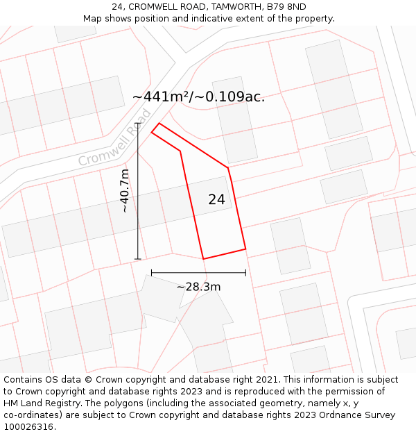 24, CROMWELL ROAD, TAMWORTH, B79 8ND: Plot and title map