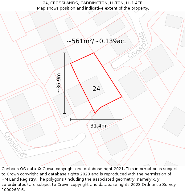 24, CROSSLANDS, CADDINGTON, LUTON, LU1 4ER: Plot and title map