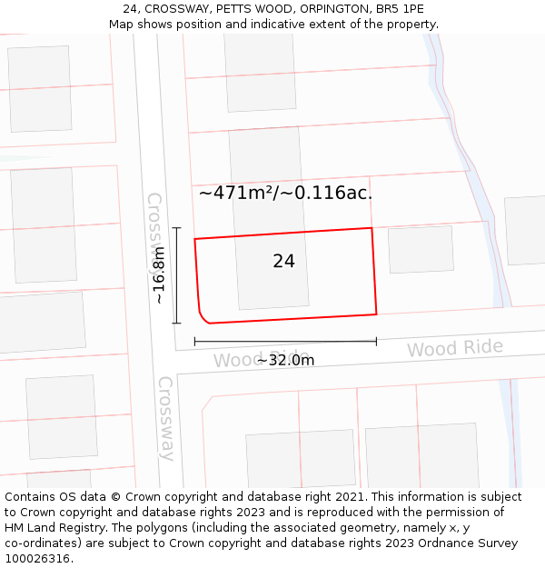 24, CROSSWAY, PETTS WOOD, ORPINGTON, BR5 1PE: Plot and title map