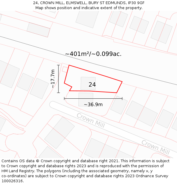 24, CROWN MILL, ELMSWELL, BURY ST EDMUNDS, IP30 9GF: Plot and title map