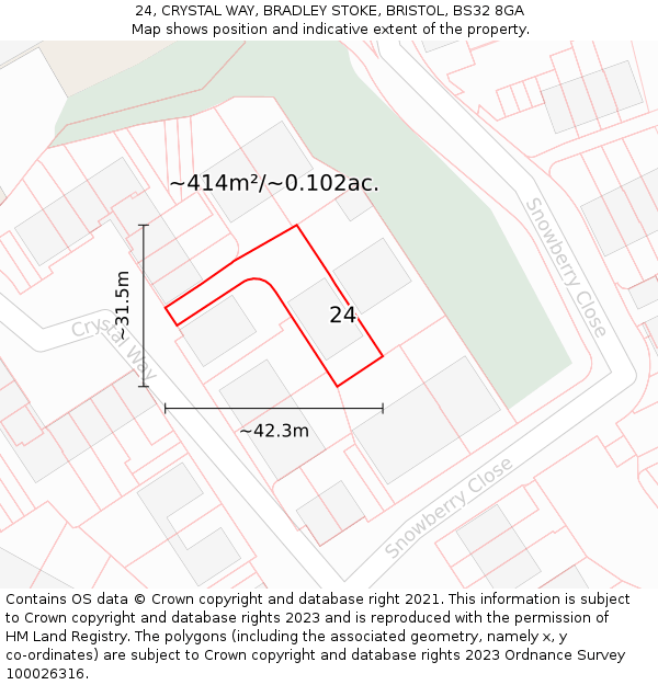 24, CRYSTAL WAY, BRADLEY STOKE, BRISTOL, BS32 8GA: Plot and title map