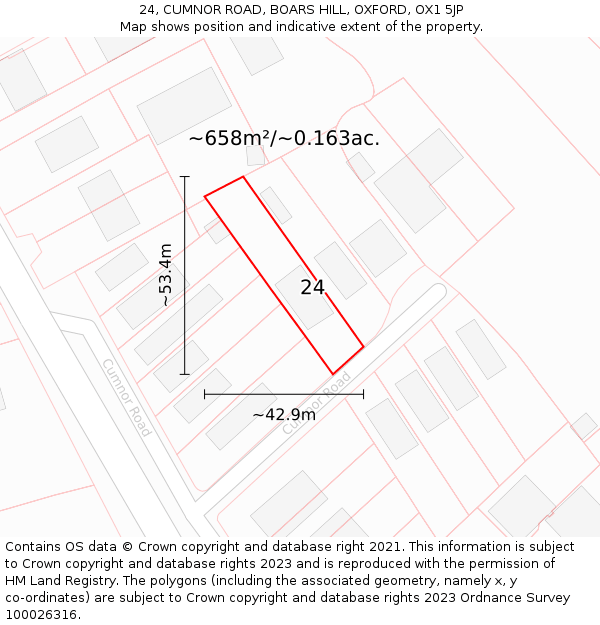 24, CUMNOR ROAD, BOARS HILL, OXFORD, OX1 5JP: Plot and title map