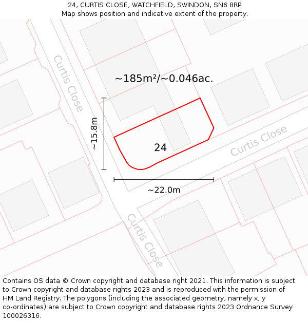 24, CURTIS CLOSE, WATCHFIELD, SWINDON, SN6 8RP: Plot and title map
