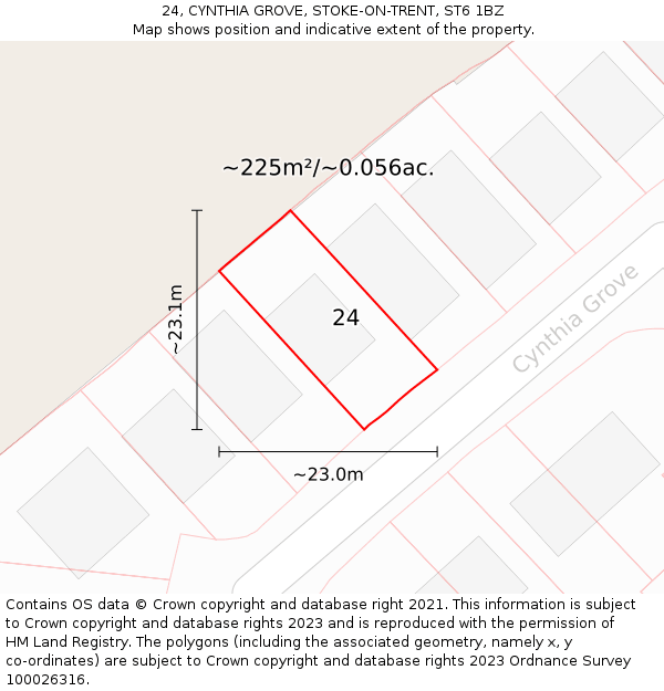 24, CYNTHIA GROVE, STOKE-ON-TRENT, ST6 1BZ: Plot and title map