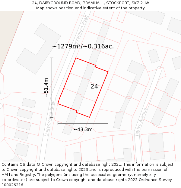 24, DAIRYGROUND ROAD, BRAMHALL, STOCKPORT, SK7 2HW: Plot and title map