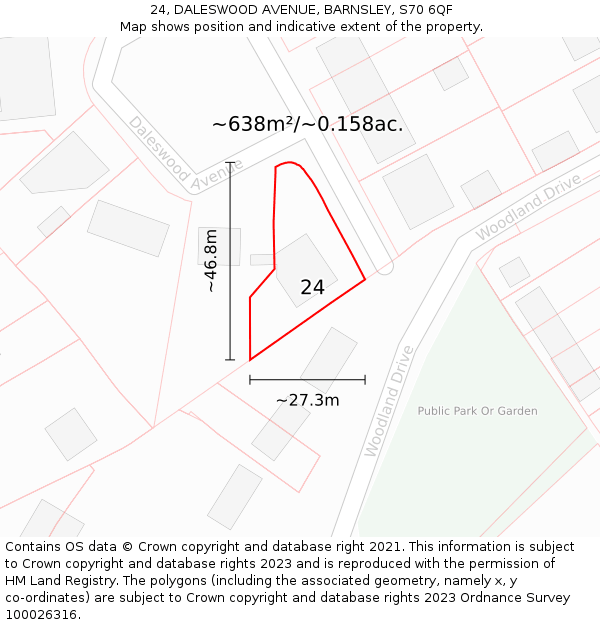 24, DALESWOOD AVENUE, BARNSLEY, S70 6QF: Plot and title map