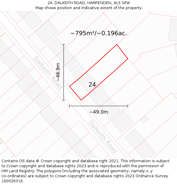 24, DALKEITH ROAD, HARPENDEN, AL5 5PW: Plot and title map