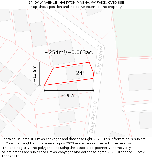 24, DALY AVENUE, HAMPTON MAGNA, WARWICK, CV35 8SE: Plot and title map