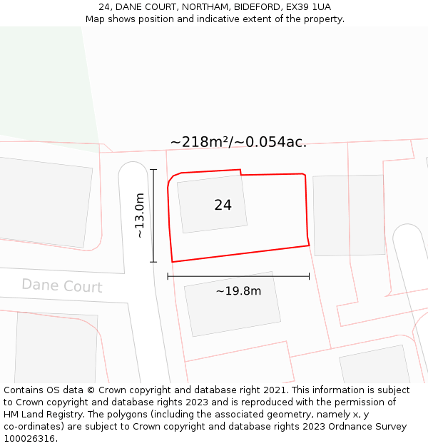 24, DANE COURT, NORTHAM, BIDEFORD, EX39 1UA: Plot and title map