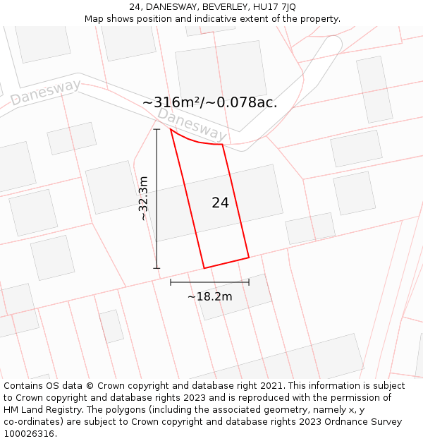 24, DANESWAY, BEVERLEY, HU17 7JQ: Plot and title map