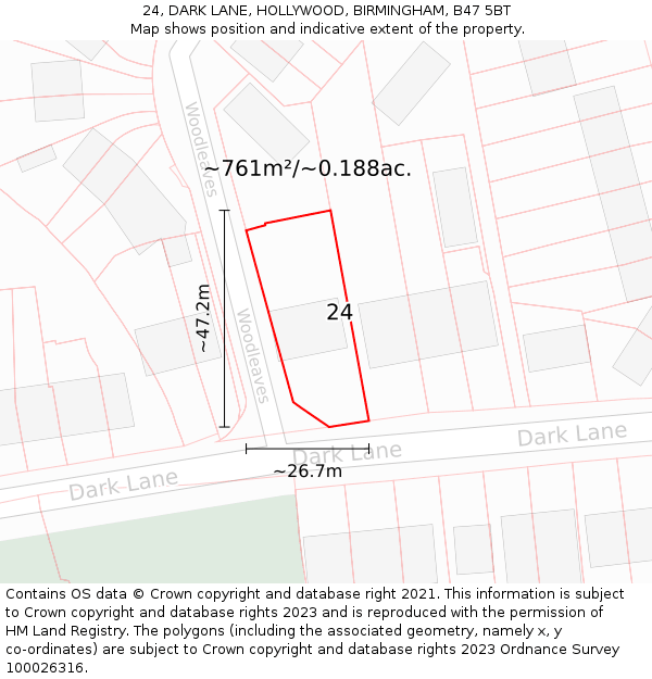 24, DARK LANE, HOLLYWOOD, BIRMINGHAM, B47 5BT: Plot and title map