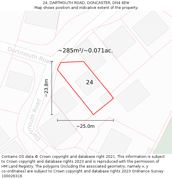 24, DARTMOUTH ROAD, DONCASTER, DN4 6EW: Plot and title map