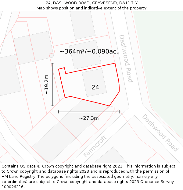 24, DASHWOOD ROAD, GRAVESEND, DA11 7LY: Plot and title map