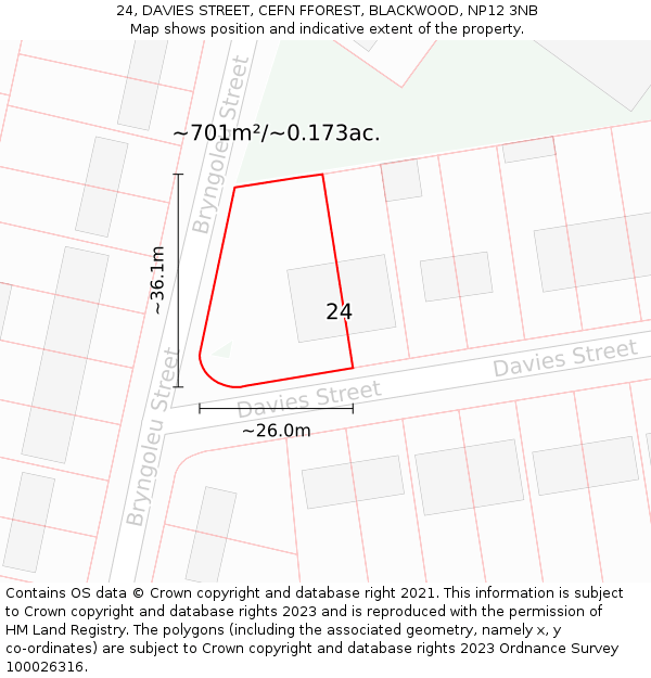 24, DAVIES STREET, CEFN FFOREST, BLACKWOOD, NP12 3NB: Plot and title map