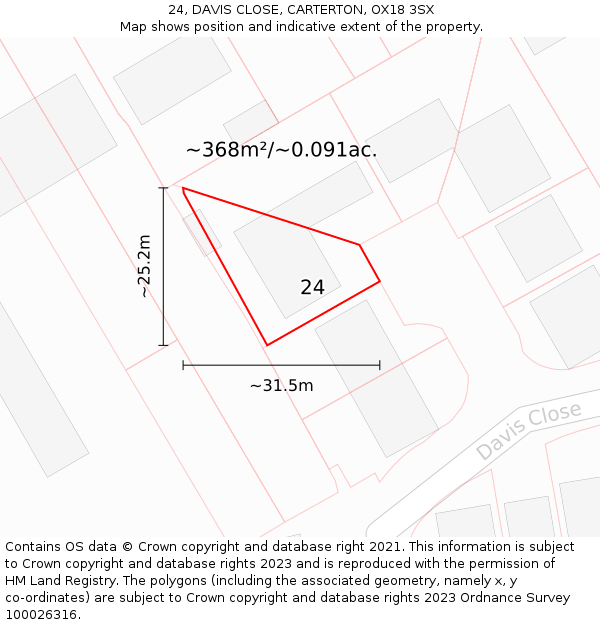 24, DAVIS CLOSE, CARTERTON, OX18 3SX: Plot and title map