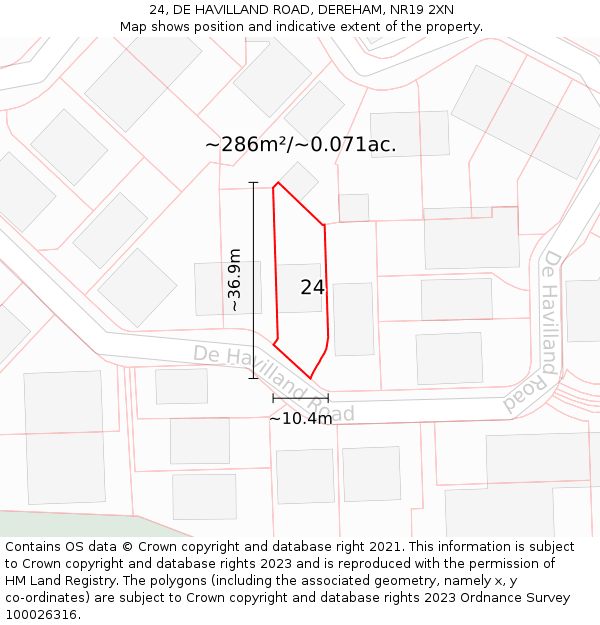 24, DE HAVILLAND ROAD, DEREHAM, NR19 2XN: Plot and title map