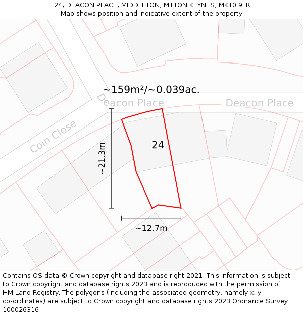 24, DEACON PLACE, MIDDLETON, MILTON KEYNES, MK10 9FR: Plot and title map