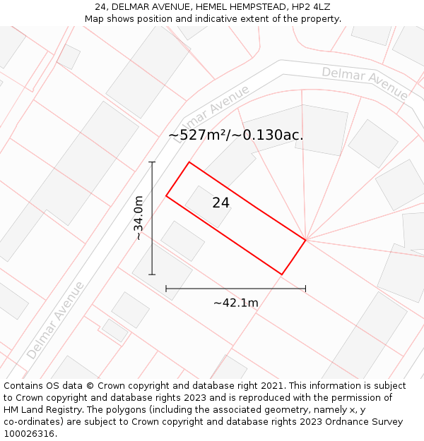 24, DELMAR AVENUE, HEMEL HEMPSTEAD, HP2 4LZ: Plot and title map