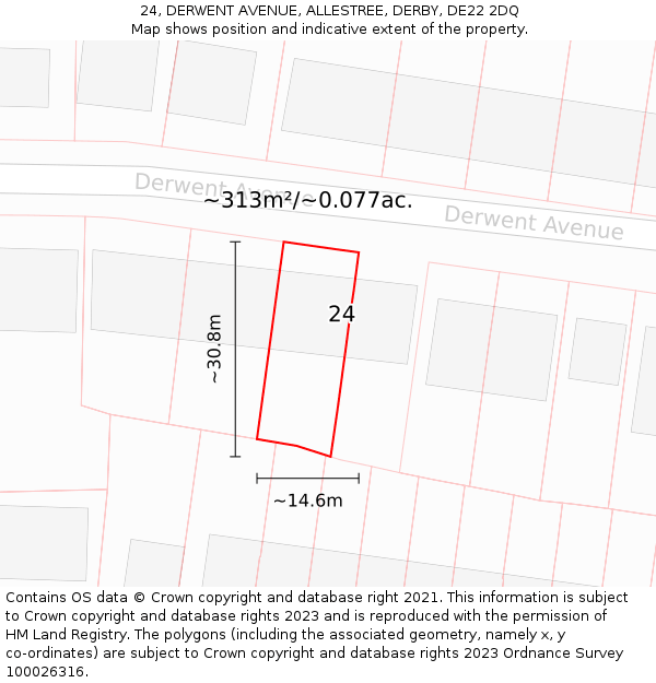 24, DERWENT AVENUE, ALLESTREE, DERBY, DE22 2DQ: Plot and title map