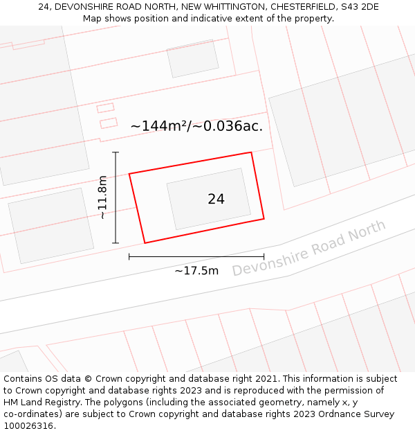 24, DEVONSHIRE ROAD NORTH, NEW WHITTINGTON, CHESTERFIELD, S43 2DE: Plot and title map
