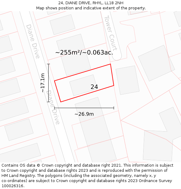 24, DIANE DRIVE, RHYL, LL18 2NH: Plot and title map